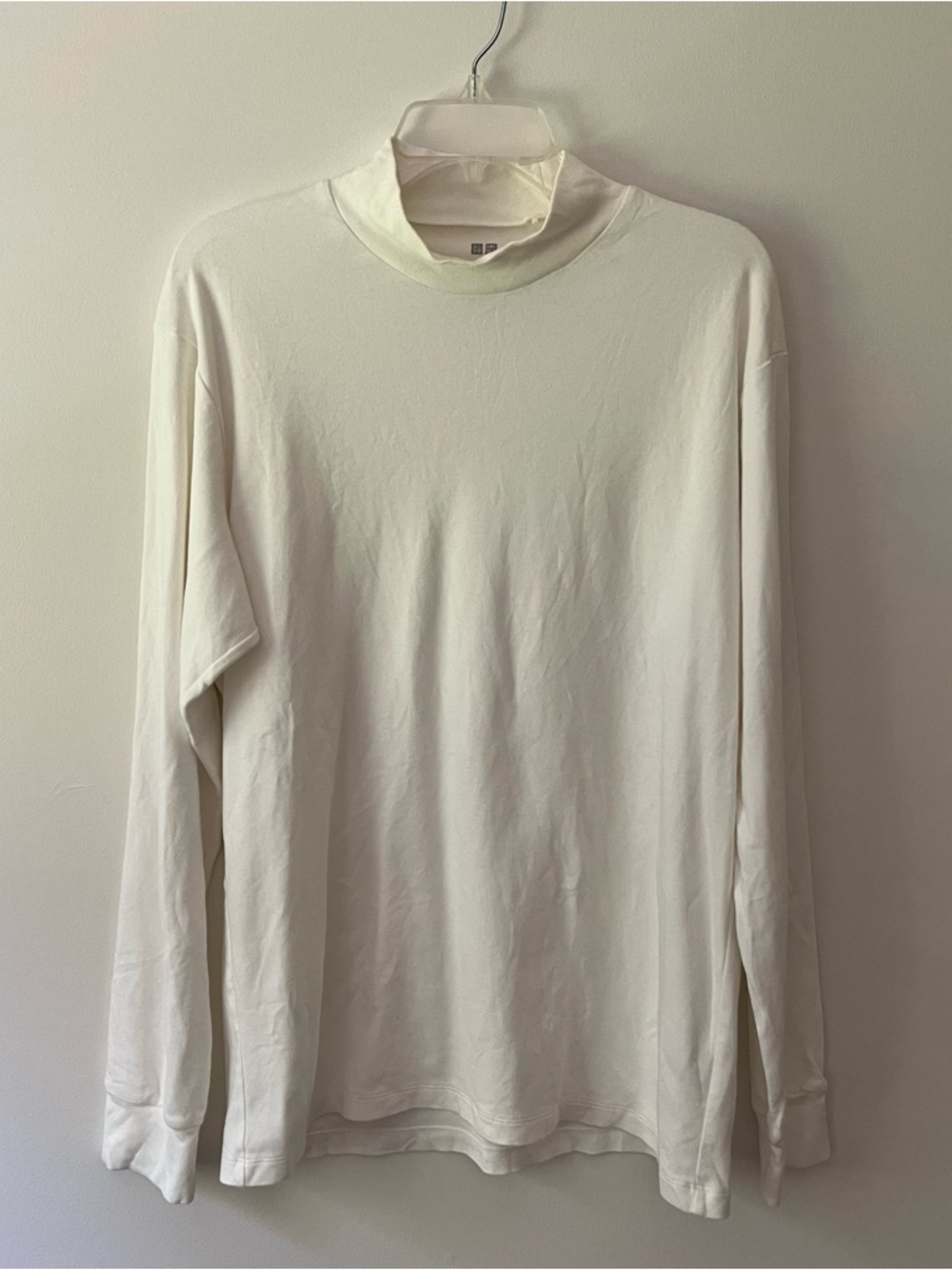 Uniqlo Mock Neck Long Sleeve Shirt White Women's Large Cotton Layering